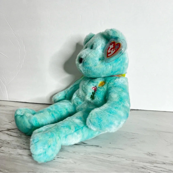 ty Beanie Original Buddy Ariel Bear Heathered Blue Green Size 14" Vintage Memory - Picture 2 of 14